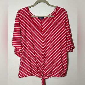 Democracy Pink and White Striped Scooped Neck Keyhole Tie Dolman Sleeves Size M